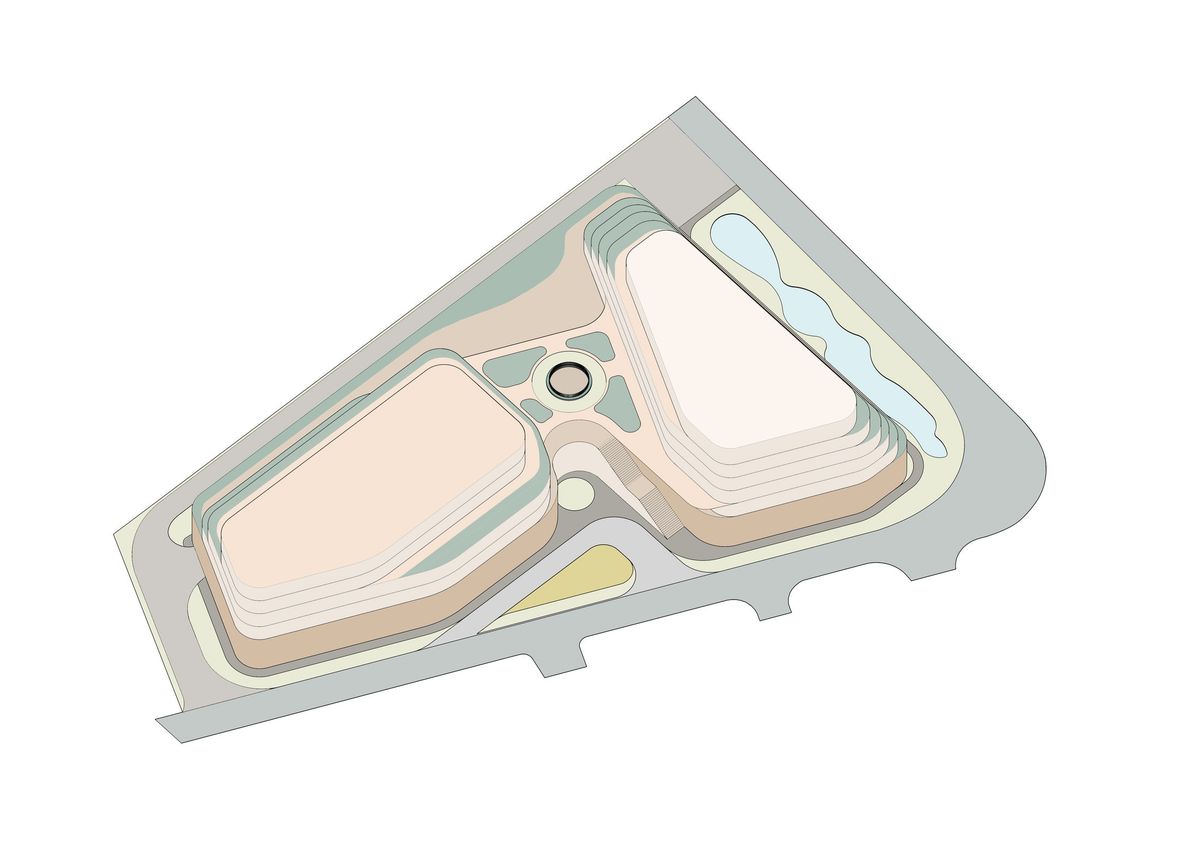 Final step of the massing development, with rounded corners and the full terracing